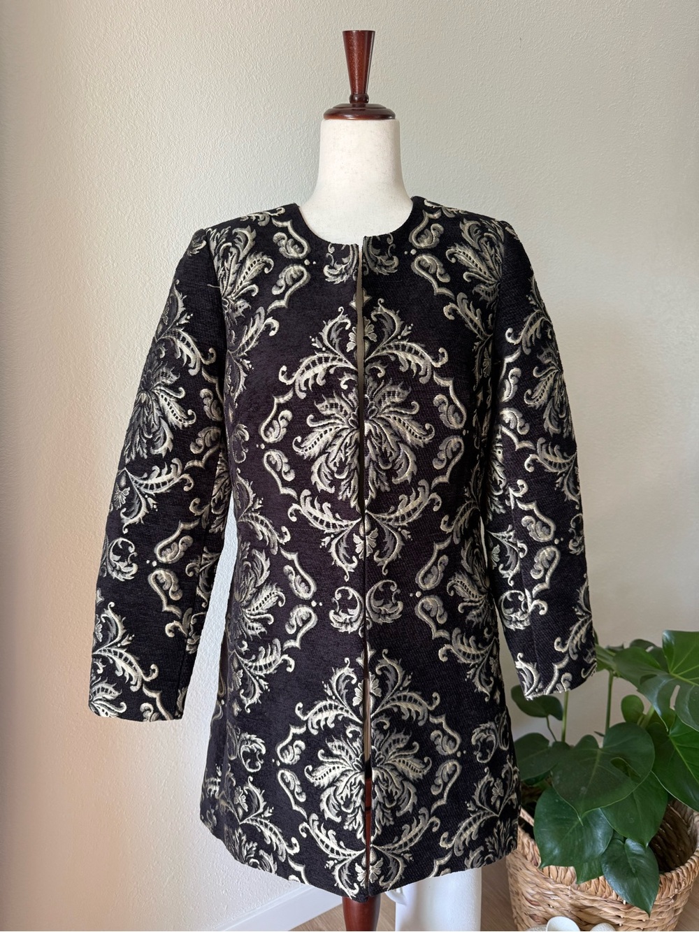 Susan Graver Black and Gold Brocade Long Jacket
